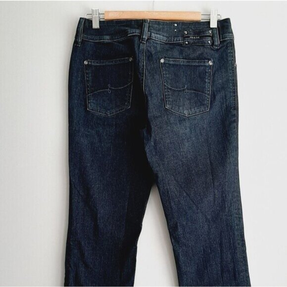 GASOLINE Junny-C Overlap Faux Belt Mid-Rise Straight Leg Dark Blue Jeans Sz 6 - Picture 6 of 10